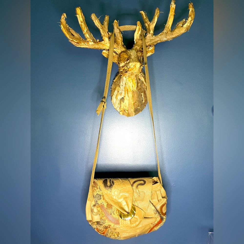 Vintage 80’s Tan Mixed Media Shoulder Bag with Compartments